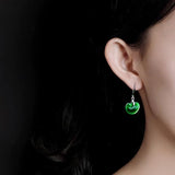 Green Jade Ruyi Beads Earrings Charm DIY Hand-Carved Woman Amulet