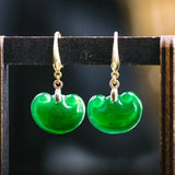 Green Jade Ruyi Beads Earrings Charm DIY Hand-Carved Woman Amulet