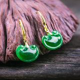 Green Jade Ruyi Beads Earrings Charm DIY Hand-Carved Woman Amulet