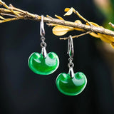Green Jade Ruyi Beads Earrings Charm DIY Hand-Carved Woman Amulet