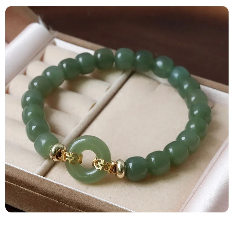 Natural Hotan Jade Abacus Beads Elastic Bracelet Necklace