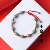 Jade Emerald 6*9mm Beads Hand Knotted Bracelet Adjustable Bangle Charm