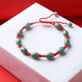 Jade Emerald 6*9mm Beads Hand Knotted Bracelet Adjustable Bangle Charm