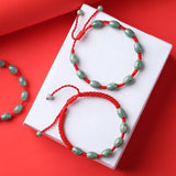 Jade Emerald 6*9mm Beads Hand Knotted Bracelet Adjustable Bangle Charm