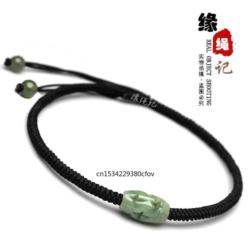 Jade Emerald Hollow Beads Bracelet Adjustable Bangle Hand-Carved Woman Amulet