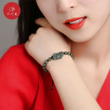 Jade Emerald Pixiu Beads Bracelet Adjustable Bangle Hand-Carved