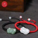 Jade Emerald Pixiu Beads Bracelet Adjustable Bangle Hand-Carved