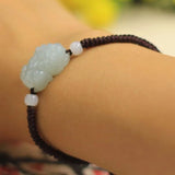 Natural Jade Emerald Pixiu Bracelet Adjustable Bangle