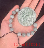 Lantian Jade Dragon Phoenix Tie Bracelet 12mm Beads Bangle Jewelry Woman