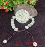 Lantian Jade Dragon Phoenix Tie Bracelet 12mm Beads Bangle Jewelry Woman