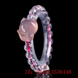 Pink Agate Chalcedony Fox Bracelet Hand-Carved Healing