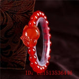 Pink Agate Chalcedony Fox Bracelet Hand-Carved Healing