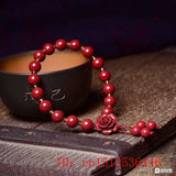 10MM Red Cinnabar Beads Bracelet Hand Woven Jade Round Jewelry Luck Amulet