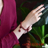 10MM Red Cinnabar Beads Bracelet Hand Woven Jade Round Jewelry Luck Amulet