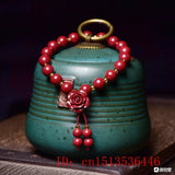 10MM Red Cinnabar Beads Bracelet Hand Woven Jade Round Jewelry Luck Amulet