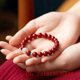 Natural Red Cinnabar 10mm Beads Bracelet Hand Weaving Luck Amulet