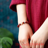 Natural Red Cinnabar 10mm Beads Bracelet Hand Weaving Luck Amulet