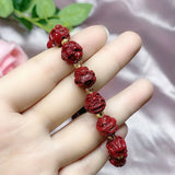 Red Cinnabar Chinese Zodiac Beads Bracelet Hand Woven Jade Luck Amulet