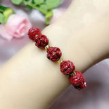 Red Cinnabar Chinese Zodiac Beads Bracelet Hand Woven Jade Luck Amulet
