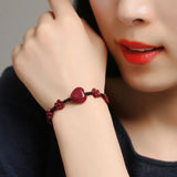 Red Cinnabar Love Flower Beads Bracelet Jade Hand Woven Luck Amulet