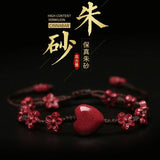 Red Cinnabar Love Flower Beads Bracelet Jade Hand Woven Luck Amulet