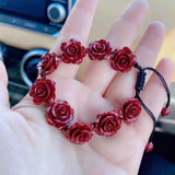 Cinnabar Rose Flower Beads Bracelet Jade Hand Weaving Man Woman Luck Amulet