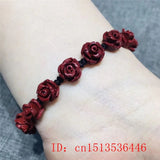 Red Cinnabar Rose Flower Beads Bracelet Hand Weaving Jewelry Luck Amulet