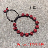 Red Cinnabar Rose Flower Beads Bracelet Hand Weaving Jewelry Luck Amulet