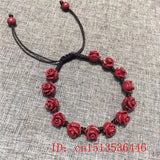 Red Cinnabar Rose Flower Beads Bracelet Hand Weaving Jewelry Luck Amulet