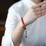 Red Cinnabar Sutra Flower Beads Bracelet Jade Hand Weaving Luck Amulet
