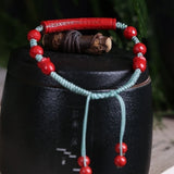 Red Cinnabar Sutra Flower Beads Bracelet Jade Hand Weaving Luck Amulet