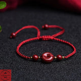 Red Cinnabar Yin Yang 8 Trigrams Beads Bracelet Hand Weaving Luck Amulet