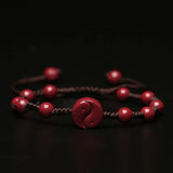 Red Cinnabar Yin Yang 8 Trigrams Beads Bracelet Hand Weaving Luck Amulet
