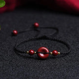 Red Cinnabar Yin Yang 8 Trigrams Beads Bracelet Hand Weaving Luck Amulet