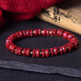 Red Cinnabar Campanula Flower Beads Bracelet Hand Weaving Luck Amulet