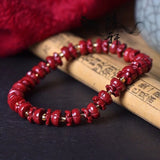 Red Cinnabar Campanula Flower Beads Bracelet Hand Weaving Luck Amulet