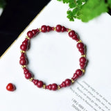 Red Cinnabar Gourd Beads Bracelet Jade Round Handweaving Jewelry Luck Amulet