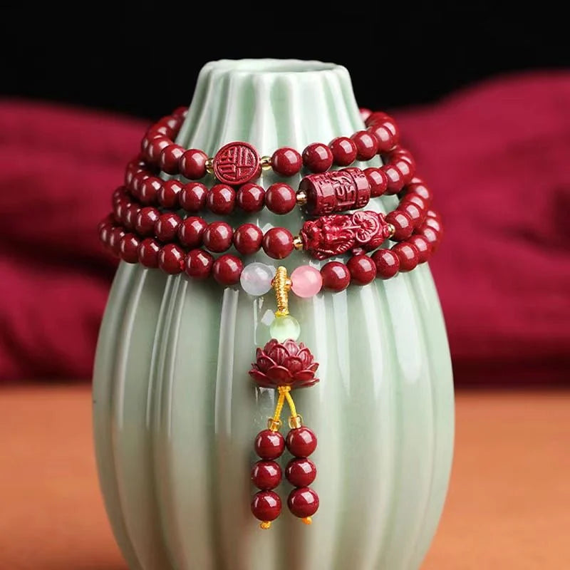 Natural Red Cinnabar 108 Beads Bracelet DIY Bangle Charm Jewellery