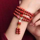 Natural Red Cinnabar 108 Beads Bracelet DIY Bangle Charm Jewellery