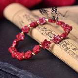 Natural Red Cinnabar Flower Beads Elastic Bracelet DIY Bangle