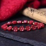 Natural Red Cinnabar Flower Beads Elastic Bracelet DIY Bangle