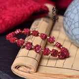 Natural Red Cinnabar Flower Beads Elastic Bracelet DIY Bangle