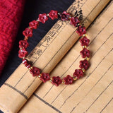 Natural Red Cinnabar Flower Beads Elastic Bracelet DIY Bangle