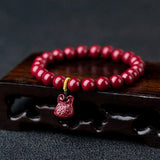 Red Organic Cinnabar Flower Elephant Bracelet - DIY Bangle Charm Jewelry