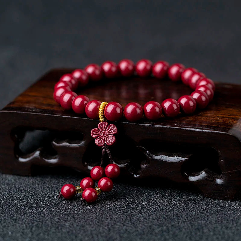 Red Organic Cinnabar Flower Elephant Bracelet - DIY Bangle Charm Jewelry