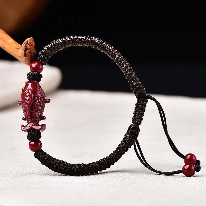 Natural Red Organic Cinnabar Goldfish Bracelet DIY Bangle Charm Gift