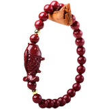 Natural Red Organic Cinnabar Goldfish Bracelet DIY Bangle Charm Gift