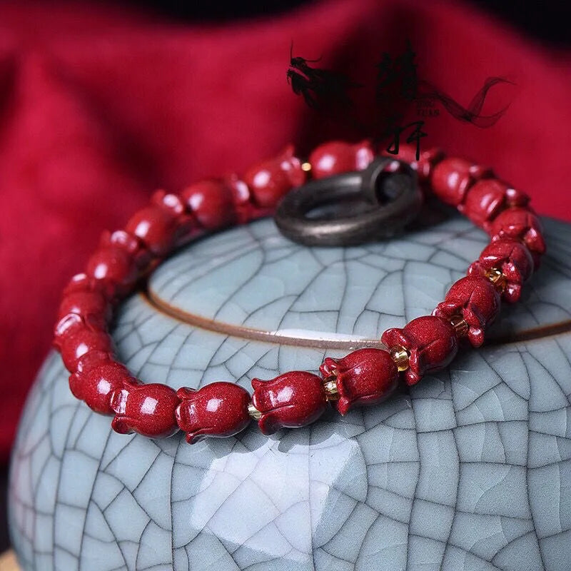 Red Cinnabar Magnolia Flower Bracelet - Organic & Natural Charm Jewelry