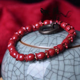 Red Cinnabar Magnolia Flower Bracelet - Organic & Natural Charm Jewelry