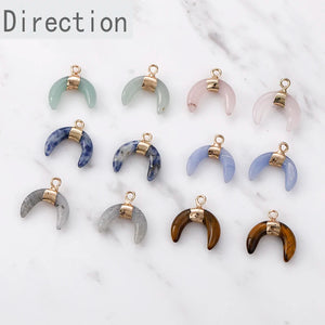 Semi Precious Stone Crystal Moon Pendant for DIY Earrings & Necklace
